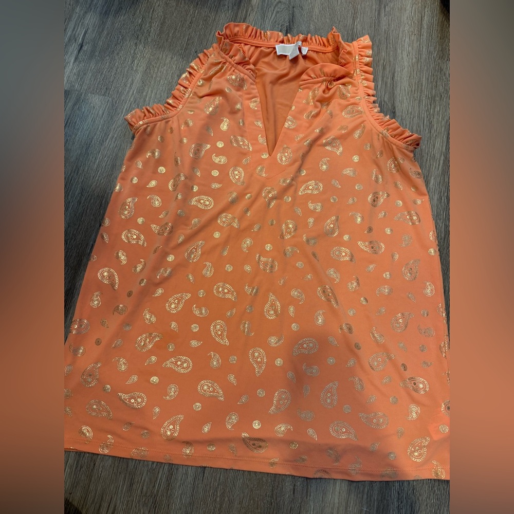 Michael‎ Kors Orange and Gold Paisley Blouse